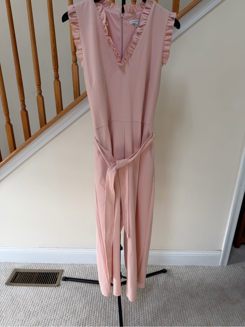 Sandra Darren Blush Pink Ruffle-Trim Sleeveless Jumpsuit with Waist Tie